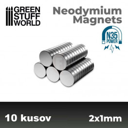 Neodymové magnety 2 x 1 mm - 10 ks (N35)